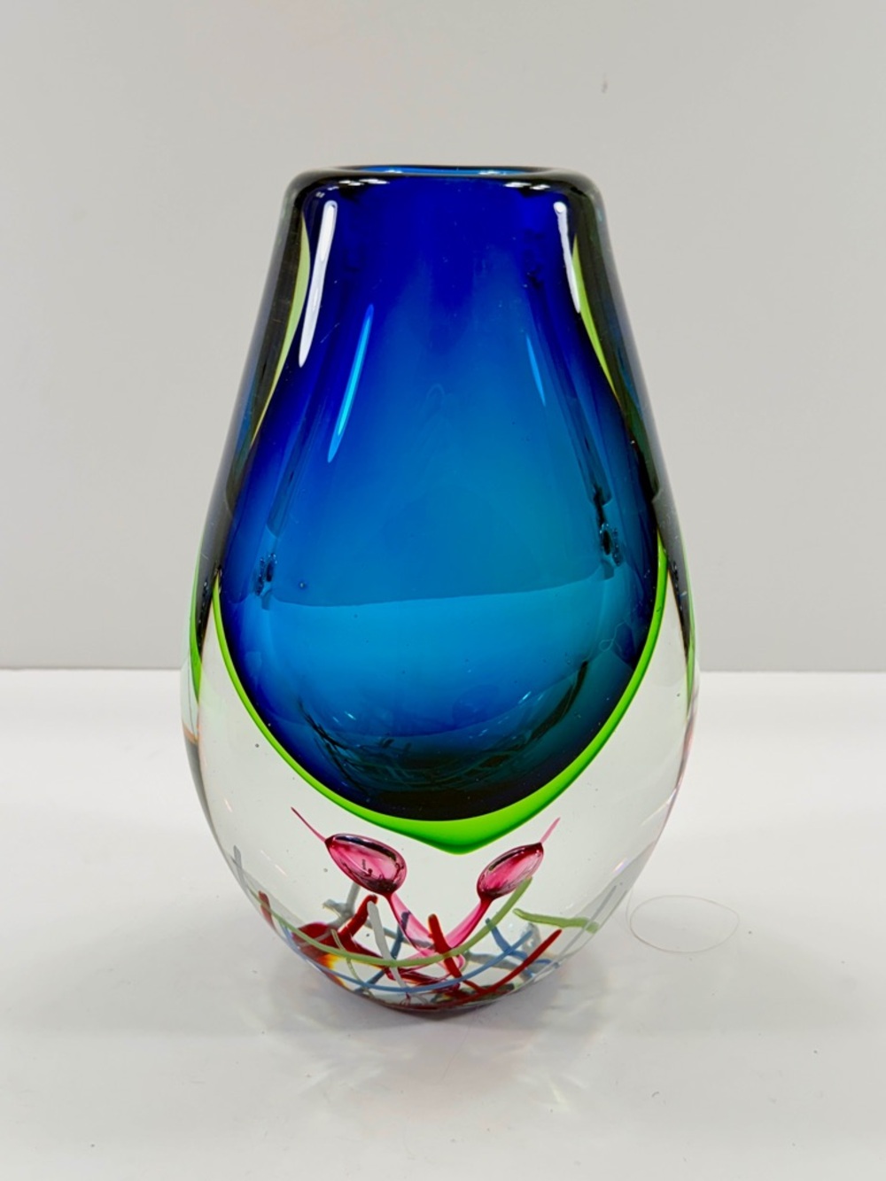 Vintage Sommerso Murano Art Glass Vase 10”, Blue Green Pink, Vintage Hand Made
